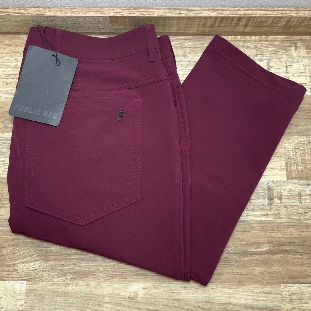 Public Rec Workday Pant Men 34/30 Maroon Technical 5-Pocket Stretch Trousers NEW